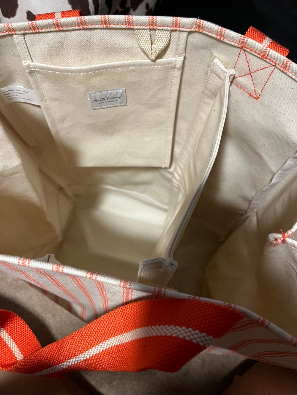 Hearth and Hand Canvas Tote Bag with Coral Stripe and Handles - Picture 6 of 11